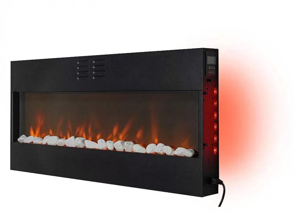Purline Cheminee Electrique Panoramique Avec Eclairage Led D'Ambiance Et Panneau Frontal Blanc* Lareira Elétrica