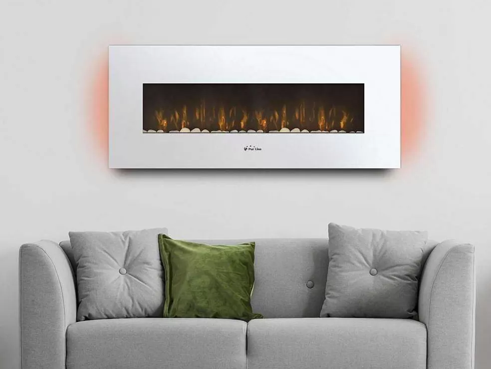 Purline Cheminee Electrique Panoramique Avec Eclairage Led D'Ambiance Et Panneau Frontal Blanc* Lareira Elétrica