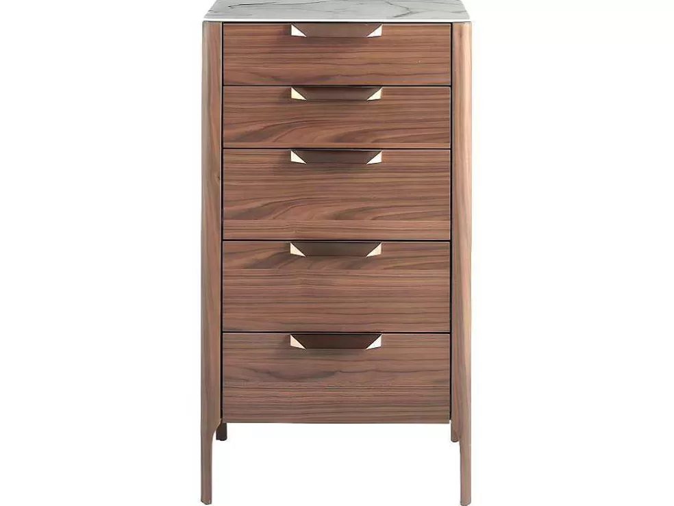 Angel Cerda Chiffonier Em Madeira Folheada De Nogueira Com Tampo Em Fibra De Vidro De Efeito Marmore 7039* Cómoda