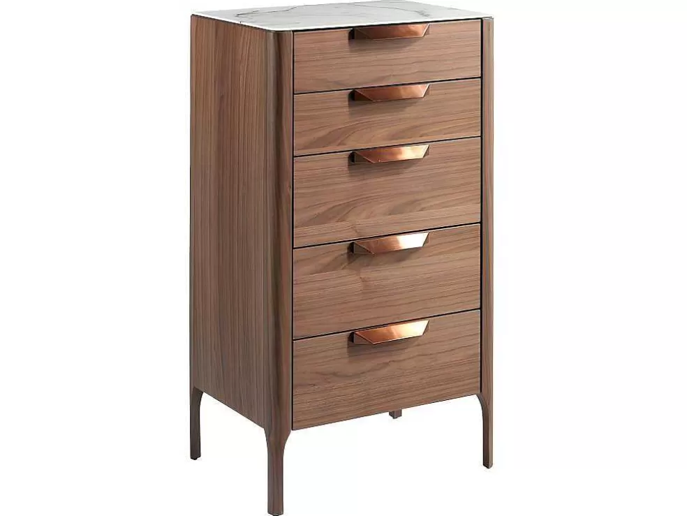 Angel Cerda Chiffonier Em Madeira Folheada De Nogueira Com Tampo Em Fibra De Vidro De Efeito Marmore 7039* Cómoda