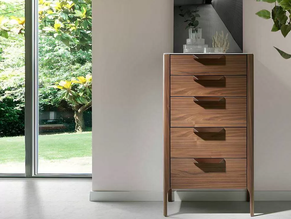 Angel Cerda Chiffonier Em Madeira Folheada De Nogueira Com Tampo Em Fibra De Vidro De Efeito Marmore 7039* Cómoda