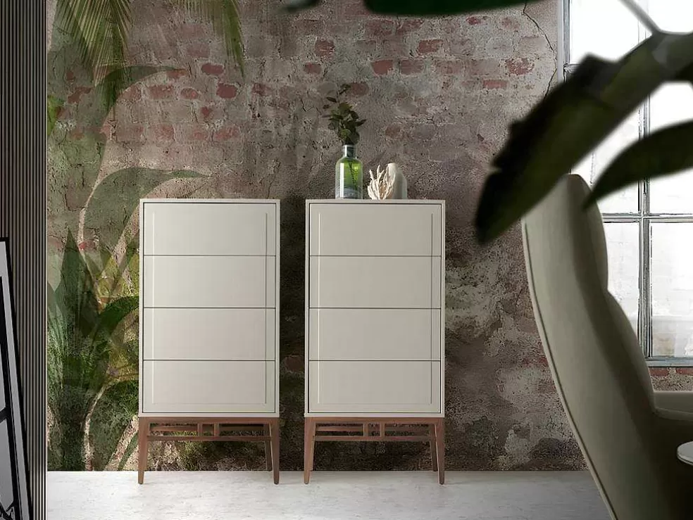 Angel Cerda Chiffonier Em Mdf Lacado Em Niebla Brillo Com Quatro Gavetas 7036* Cómoda