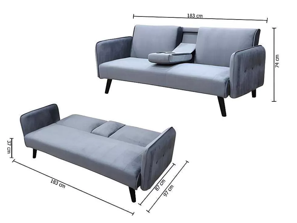 Saldosystocks Click Clac Roma Sofá-Cama De 2 Lugares Repousa Vidro Veludo 183X74Cm Preto* Sofá Cama Clic-Clac E Dobravel