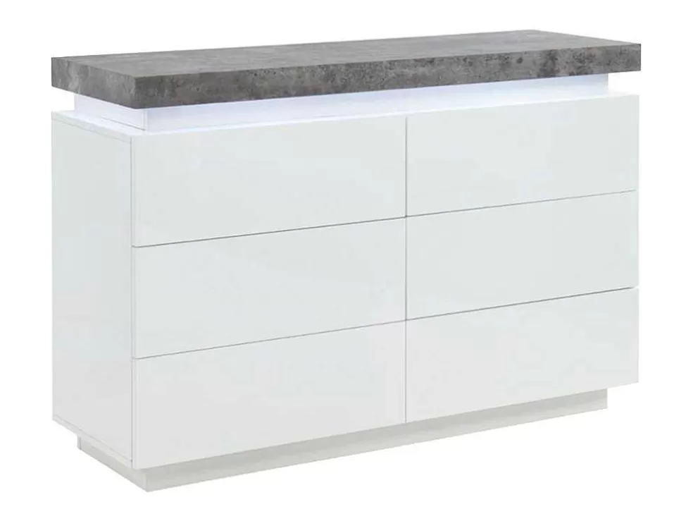 Vente-unique Cómoda - 6 Gavetas - Mdf Lacado - Com Leds - Cor: Branco E Cinza Cimento - Halo Ii* Cómoda