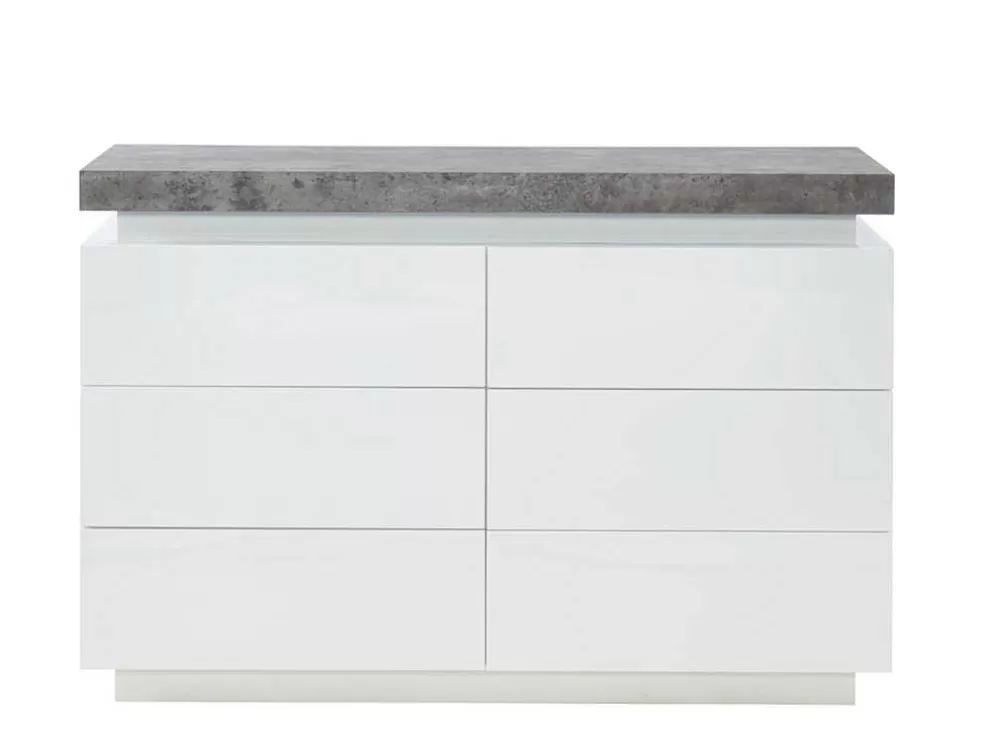 Vente-unique Cómoda - 6 Gavetas - Mdf Lacado - Com Leds - Cor: Branco E Cinza Cimento - Halo Ii* Cómoda