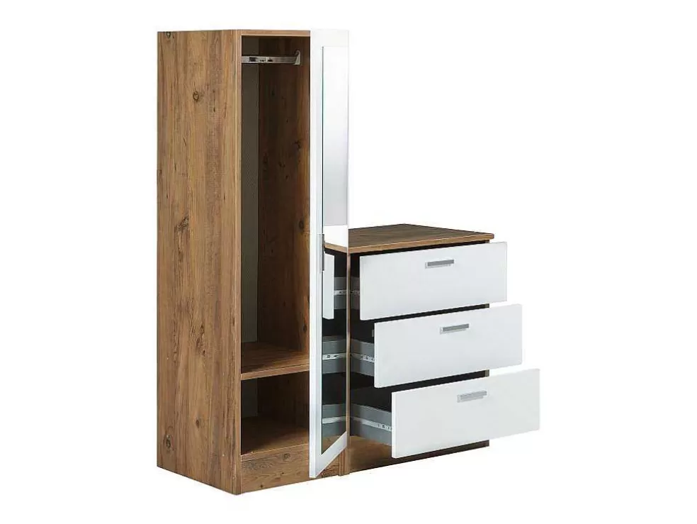 Vente-unique Cómoda 3 Gavetas Com Armário E Espelho Branco E Natural - Vitorio* Armário E Roupeiro