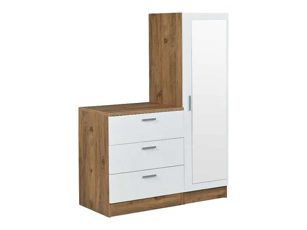 Vente-unique Cómoda 3 Gavetas Com Armário E Espelho Branco E Natural - Vitorio* Armário E Roupeiro