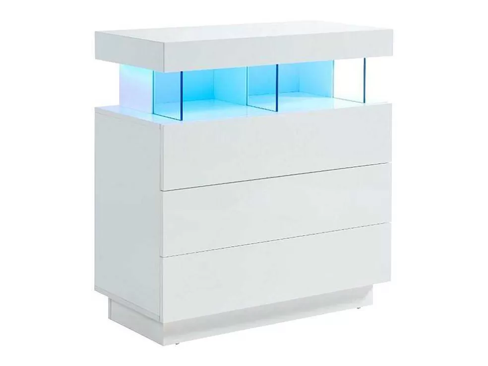 Vente-unique Cómoda 3 Gavetas Com Leds, Mdf Lacado A Branco - Fabio Ii* Cómoda