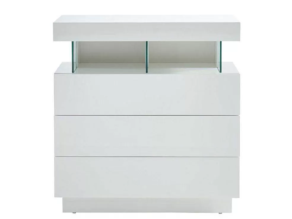 Vente-unique Cómoda 3 Gavetas Com Leds, Mdf Lacado A Branco - Fabio Ii* Cómoda