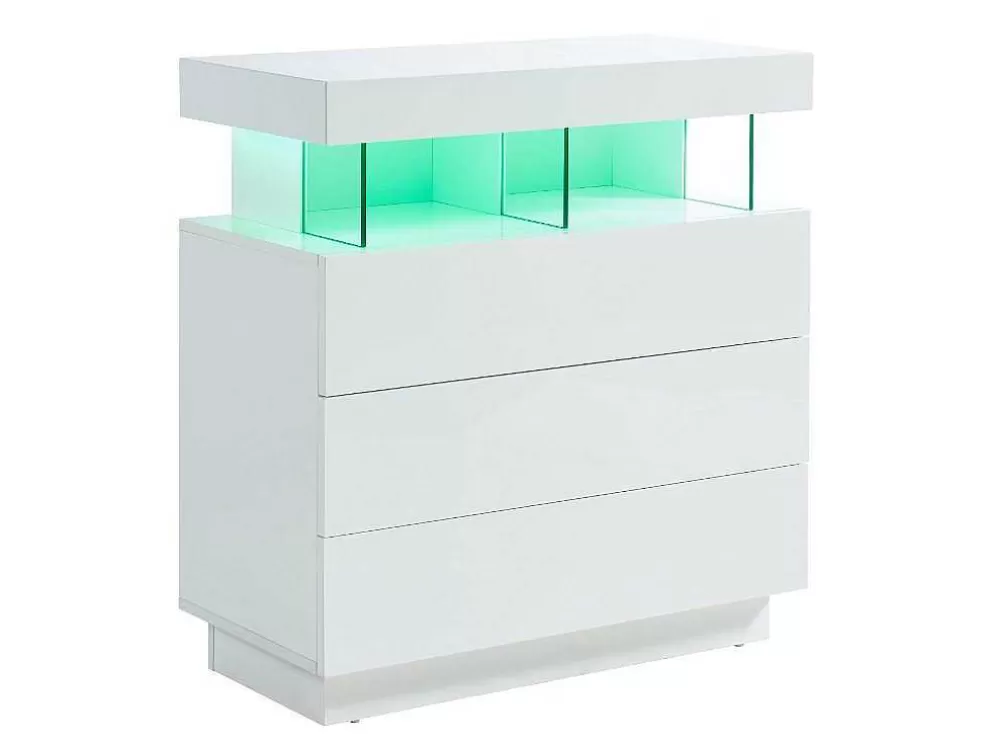 Vente-unique Cómoda 3 Gavetas Com Leds, Mdf Lacado A Branco - Fabio Ii* Cómoda