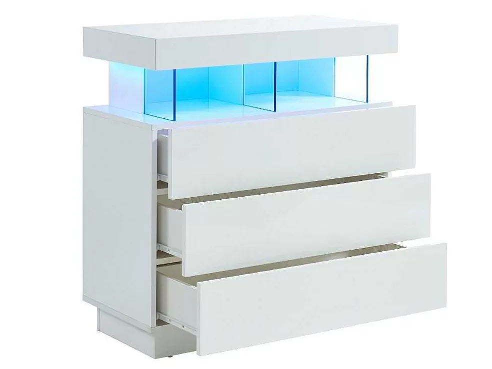Vente-unique Cómoda 3 Gavetas Com Leds, Mdf Lacado A Branco - Fabio Ii* Cómoda