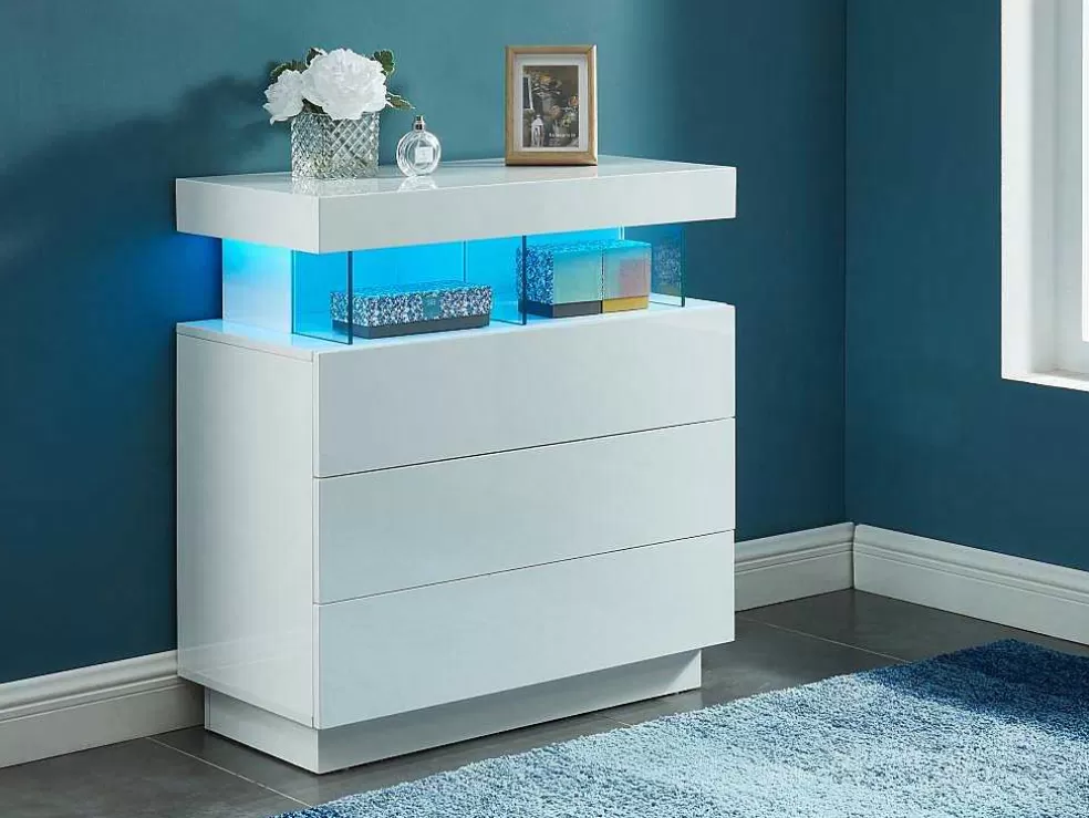 Vente-unique Cómoda 3 Gavetas Com Leds, Mdf Lacado A Branco - Fabio Ii* Cómoda