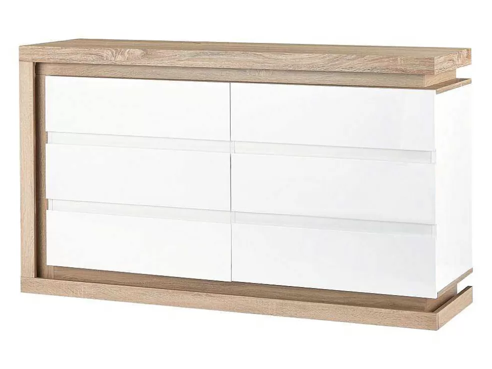 Vente-unique Cómoda 6 Gavetas Com Leds, Mdf Lacado A Branco E Natural - Flarancia* Cómoda