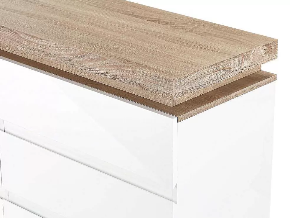 Vente-unique Cómoda 6 Gavetas Com Leds, Mdf Lacado A Branco E Natural - Flarancia* Cómoda