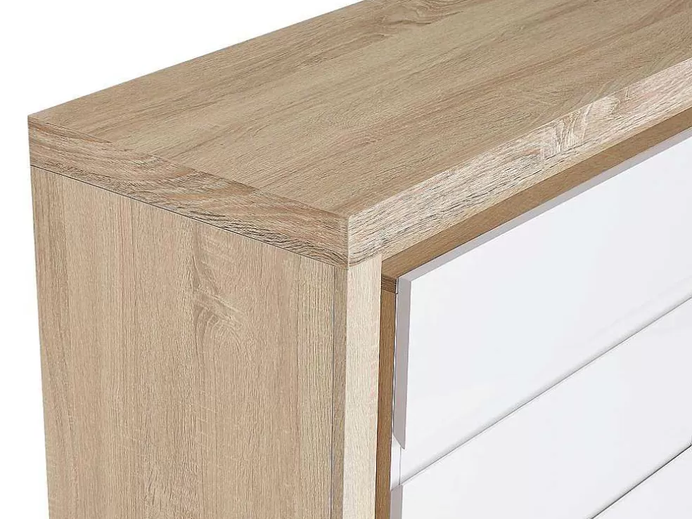 Vente-unique Cómoda 6 Gavetas Com Leds, Mdf Lacado A Branco E Natural - Flarancia* Cómoda