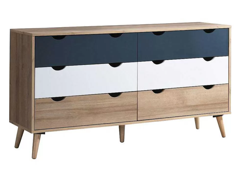 Vente-unique Cómoda 6 Gavetas Cor Natural, Branco E Azul-Marinho - Lurvia* Cómoda