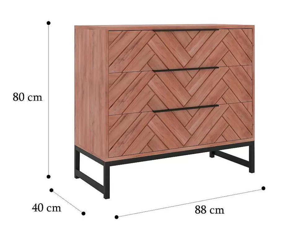 Vente-unique Cómoda 3 Gavetas, Madeira De Acacia E Metal, Natural E Preto - Vedila* Cómoda