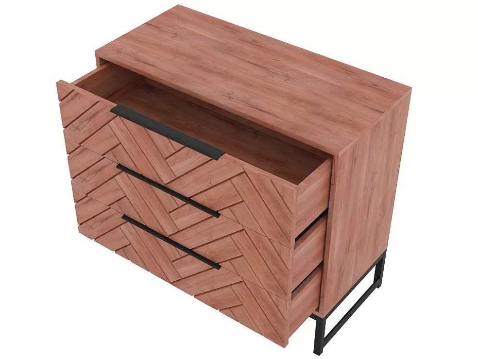 Vente-unique Cómoda 3 Gavetas, Madeira De Acacia E Metal, Natural E Preto - Vedila* Cómoda