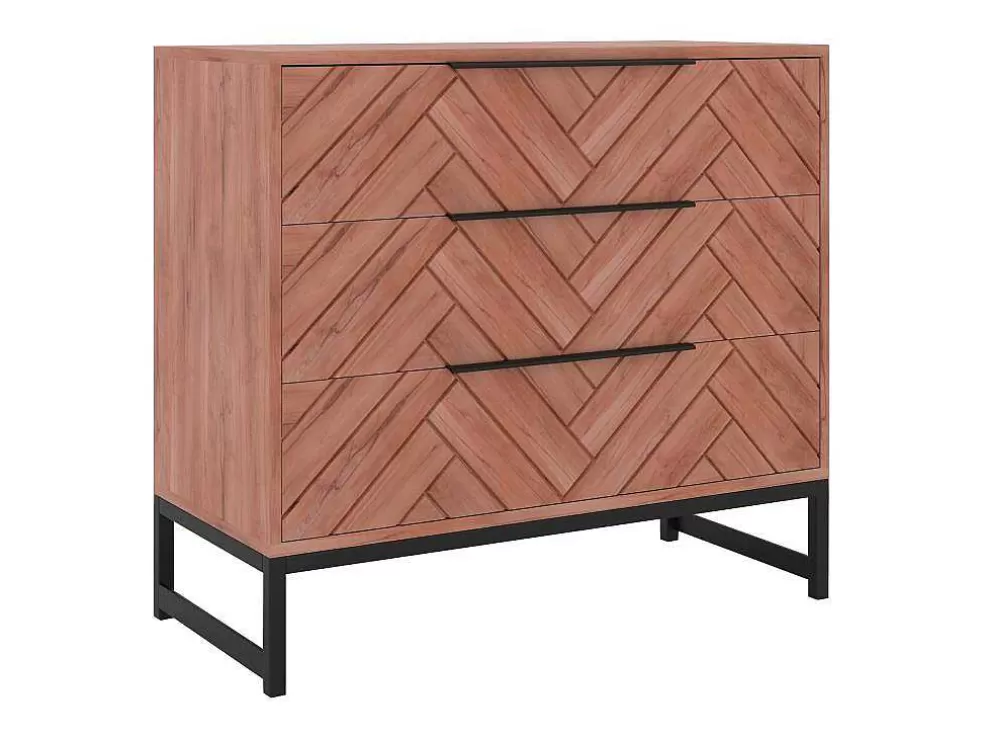 Vente-unique Cómoda 3 Gavetas, Madeira De Acacia E Metal, Natural E Preto - Vedila* Cómoda