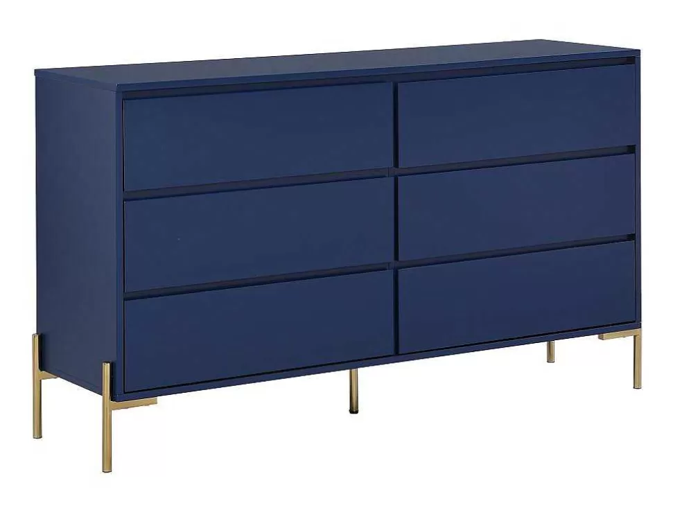 PASCAL MORABITO Cómoda 6 Gavetas Mdf E Metal Lacado A Azul E Dourado - Korasa De * Cómoda