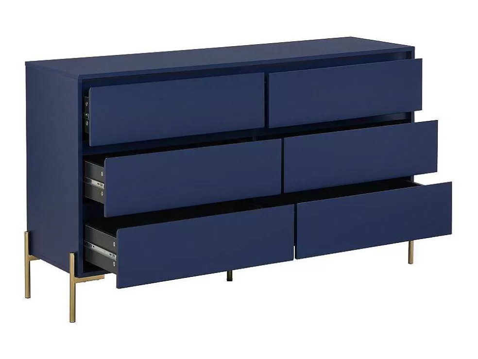 PASCAL MORABITO Cómoda 6 Gavetas Mdf E Metal Lacado A Azul E Dourado - Korasa De * Cómoda