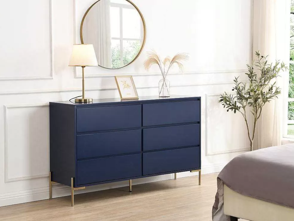 PASCAL MORABITO Cómoda 6 Gavetas Mdf E Metal Lacado A Azul E Dourado - Korasa De * Cómoda