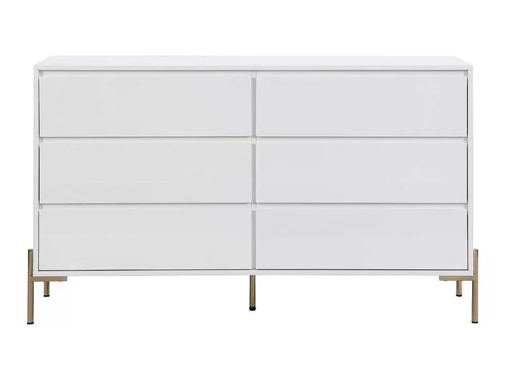 PASCAL MORABITO Cómoda 6 Gavetas, Mdf E Metal Lacado A Branco E Dourado - Korasa* Cómoda