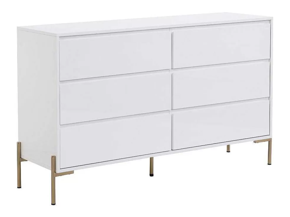 PASCAL MORABITO Cómoda 6 Gavetas, Mdf E Metal Lacado A Branco E Dourado - Korasa* Cómoda