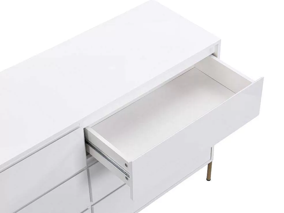 PASCAL MORABITO Cómoda 6 Gavetas, Mdf E Metal Lacado A Branco E Dourado - Korasa* Cómoda