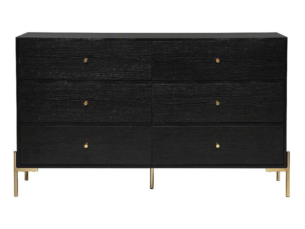 PASCAL MORABITO Cómoda 6 Gavetas Mdf E Metal Preto E Dourado - Milavia De * Cómoda