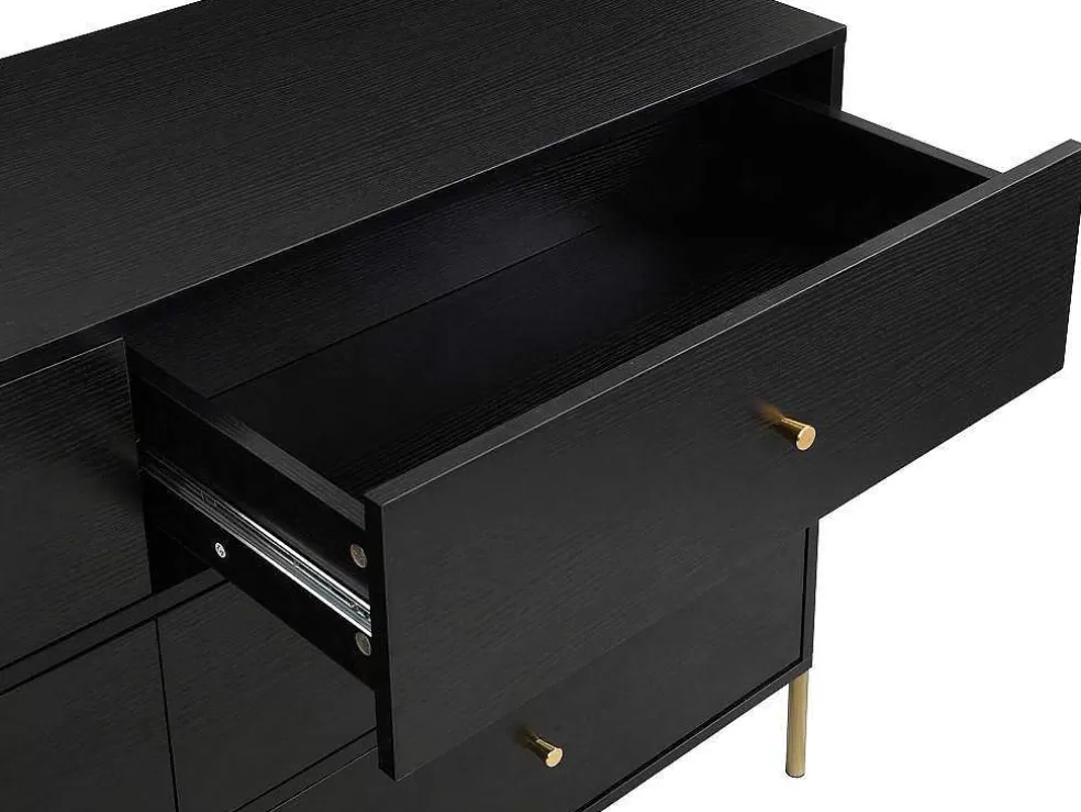 PASCAL MORABITO Cómoda 6 Gavetas Mdf E Metal Preto E Dourado - Milavia De * Cómoda