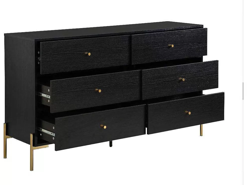 PASCAL MORABITO Cómoda 6 Gavetas Mdf E Metal Preto E Dourado - Milavia De * Cómoda