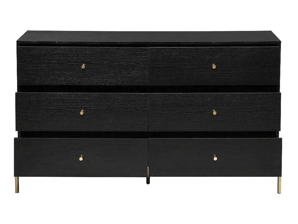 PASCAL MORABITO Cómoda 6 Gavetas Mdf E Metal Preto E Dourado - Milavia De * Cómoda