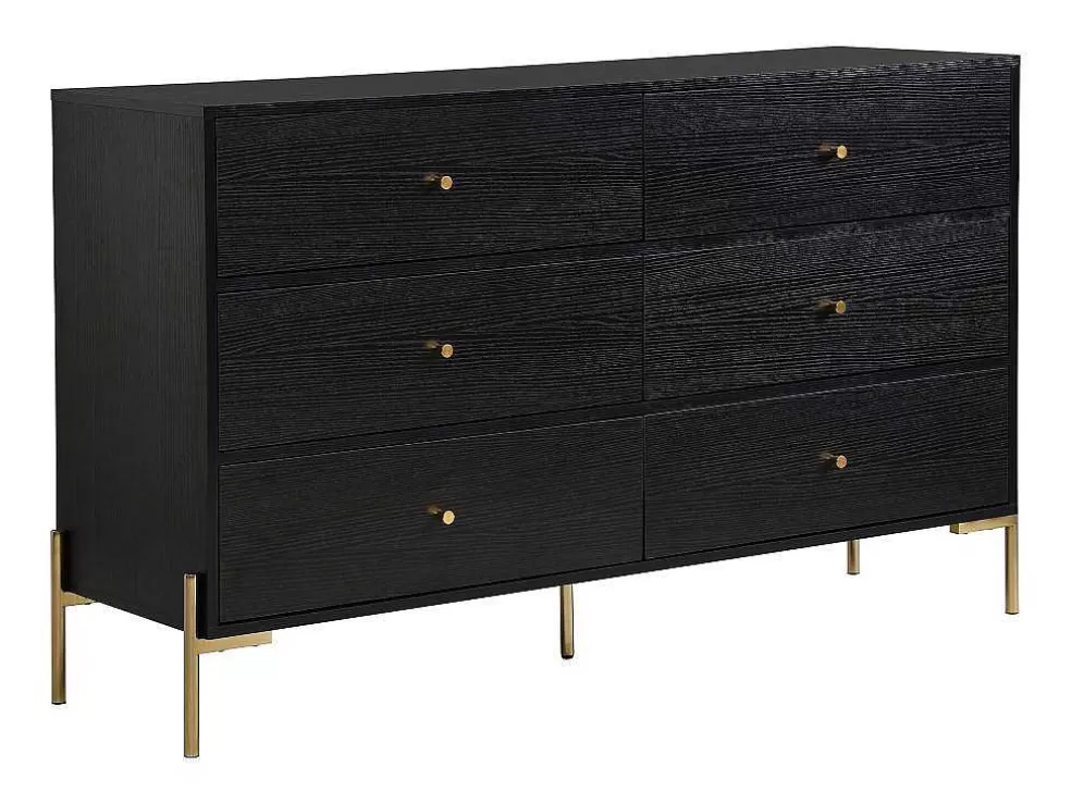PASCAL MORABITO Cómoda 6 Gavetas Mdf E Metal Preto E Dourado - Milavia De * Cómoda