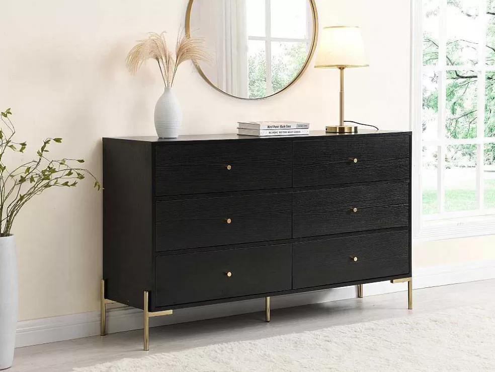 PASCAL MORABITO Cómoda 6 Gavetas Mdf E Metal Preto E Dourado - Milavia De * Cómoda