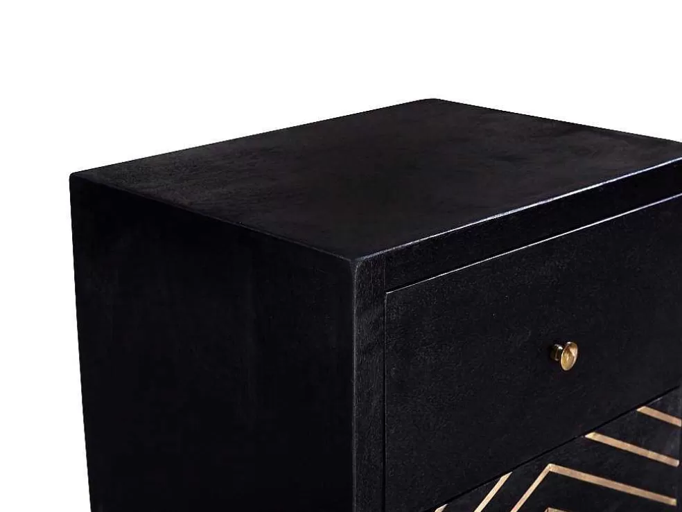 Vente-unique Cómoda Alta Art Deco Prismin - 5 Gavetas - Madeira De Mangueira E Metal - Preto E Dourado* Cómoda