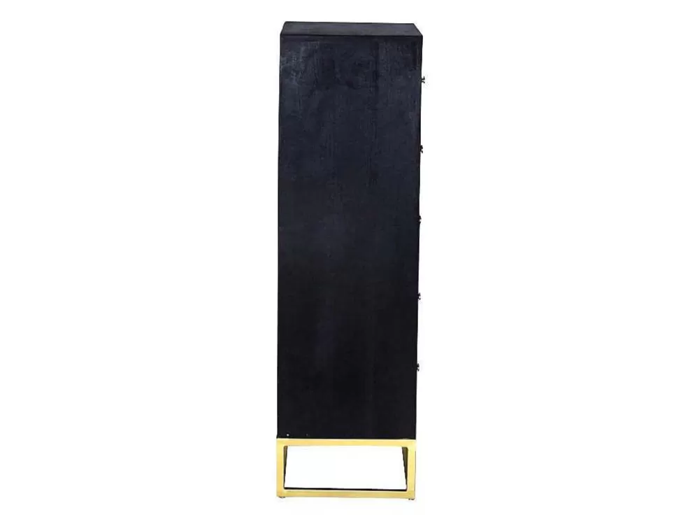 Vente-unique Cómoda Alta Art Deco Prismin - 5 Gavetas - Madeira De Mangueira E Metal - Preto E Dourado* Cómoda