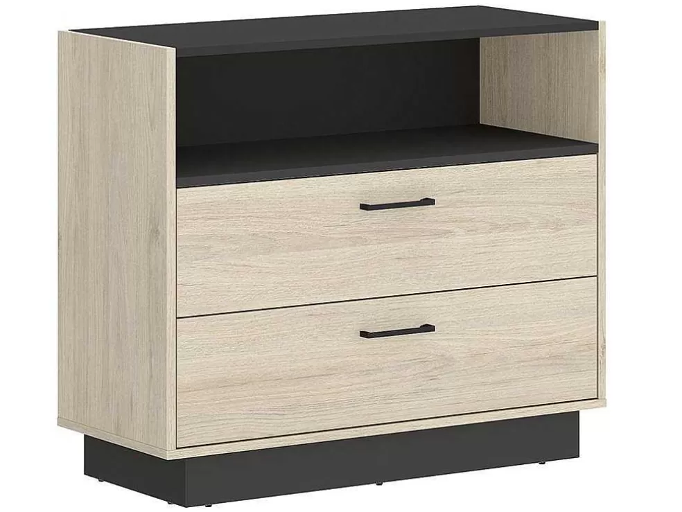 Vente-unique Cómoda Com 2 Gavetas E 1 Nicho Cor Natural E Antracite - Leandre* Cómoda