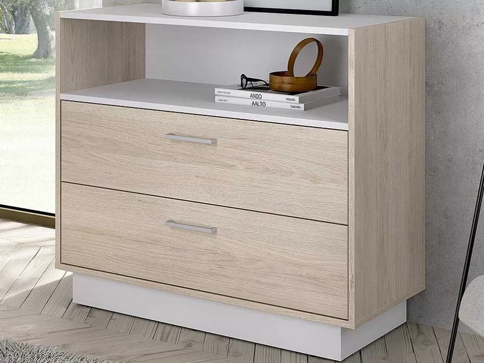 Vente-unique Cómoda Com 2 Gavetas E 1 Nicho Cor Natural E Branco - Leandre* Cómoda