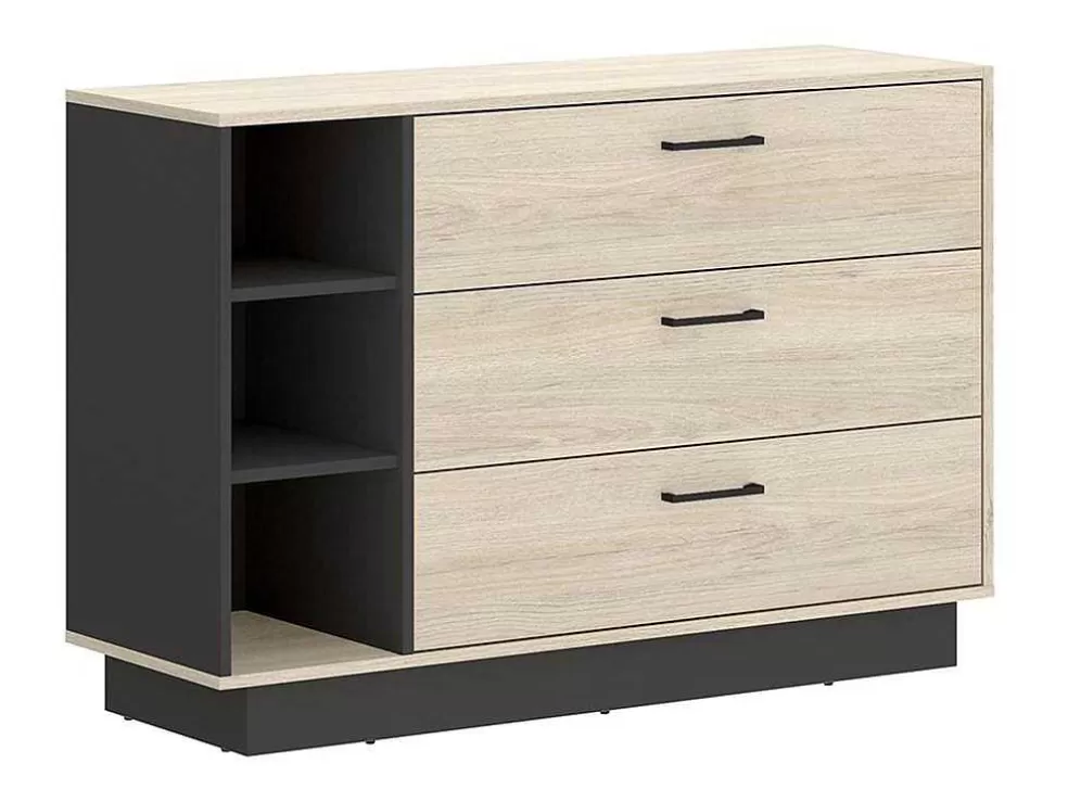 Vente-unique Cómoda Com 3 Gavetas E 3 Nichos Cor Natural E Antracite - Leandre* Cómoda