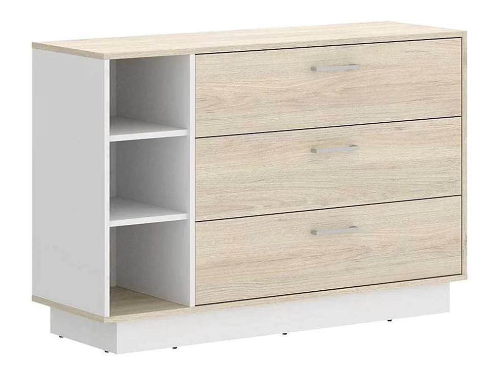 Vente-unique Cómoda Com 3 Gavetas E 3 Nichos Cor Natural E Branco - Leandre* Cómoda