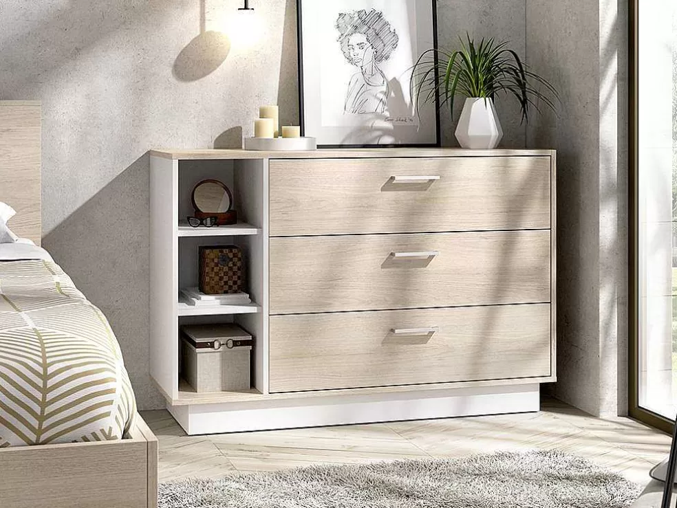 Vente-unique Cómoda Com 3 Gavetas E 3 Nichos Cor Natural E Branco - Leandre* Cómoda