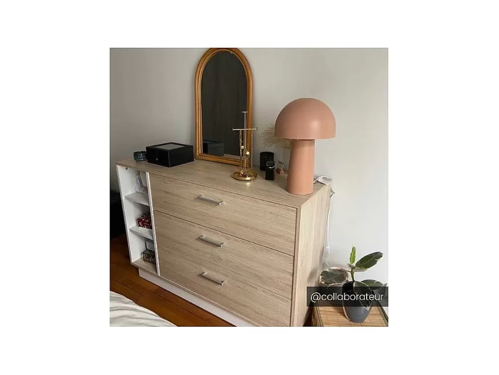Vente-unique Cómoda Com 3 Gavetas E 3 Nichos Cor Natural E Branco - Leandre* Cómoda