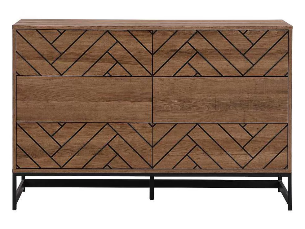 Vente-unique Cómoda Com 6 Gavetas Em Mdf E Aco Cor Natural E Preto - Caratana* Cómoda
