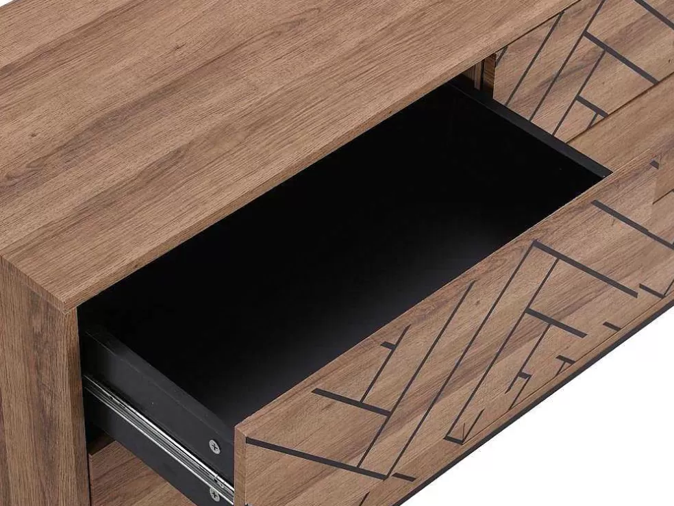 Vente-unique Cómoda Com 6 Gavetas Em Mdf E Aco Cor Natural E Preto - Caratana* Cómoda