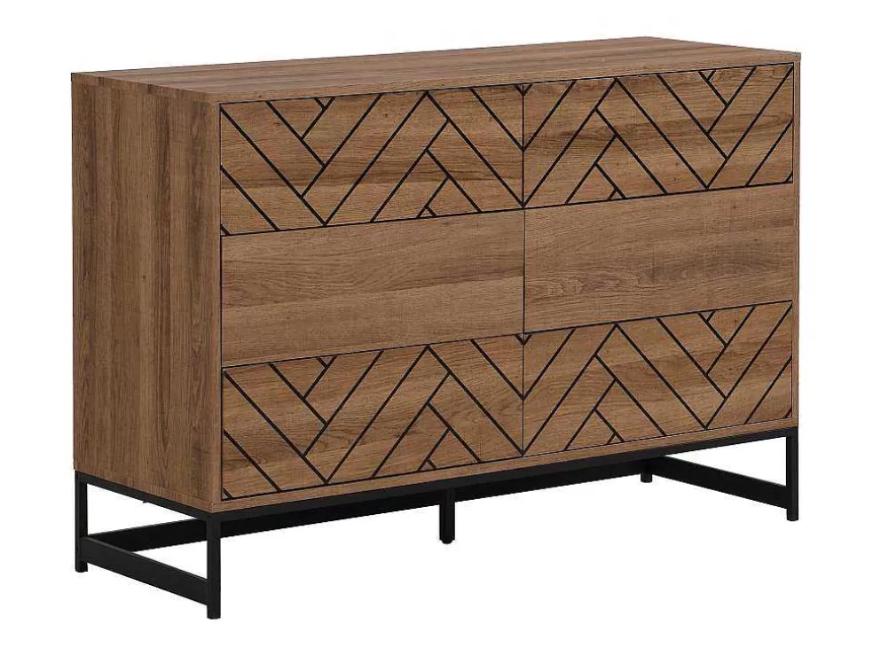 Vente-unique Cómoda Com 6 Gavetas Em Mdf E Aco Cor Natural E Preto - Caratana* Cómoda