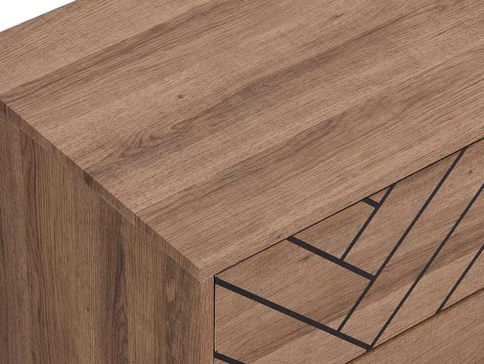 Vente-unique Cómoda Com 6 Gavetas Em Mdf E Aco Cor Natural E Preto - Caratana* Cómoda