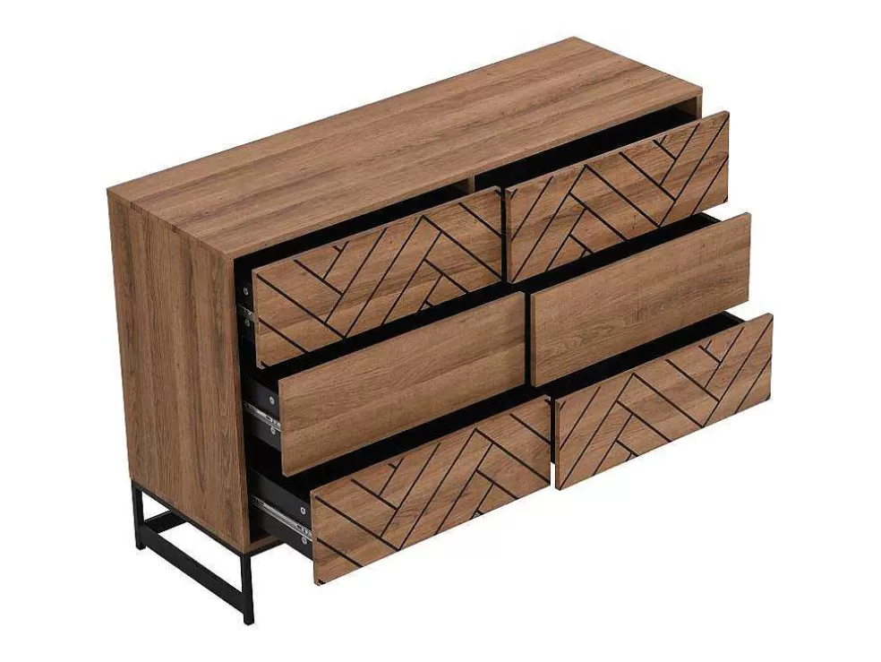 Vente-unique Cómoda Com 6 Gavetas Em Mdf E Aco Cor Natural E Preto - Caratana* Cómoda
