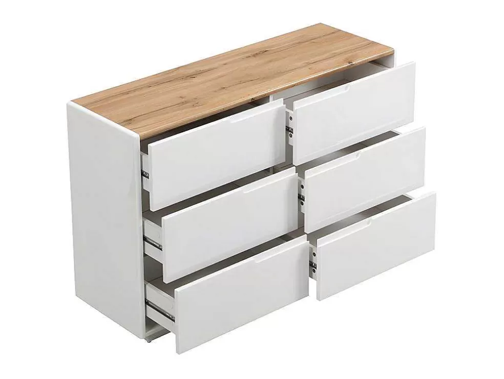 Vente-unique Cómoda Com 6 Gavetas Em Mdf Lacado A Branco E Cor Carvalho - Amani* Cómoda