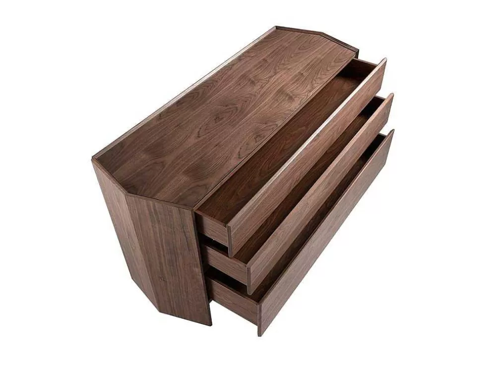 Angel Cerda Cómoda Com Forma Hexagonal Feita De Mdf Folheado A Nogueira Com Tres Gavetas Frontais 7073* Cómoda